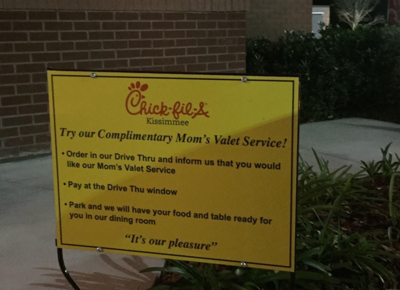 Sign in the drive through of a Kissimmee Chick-fil-A. Photo by J. Jeff Kober.